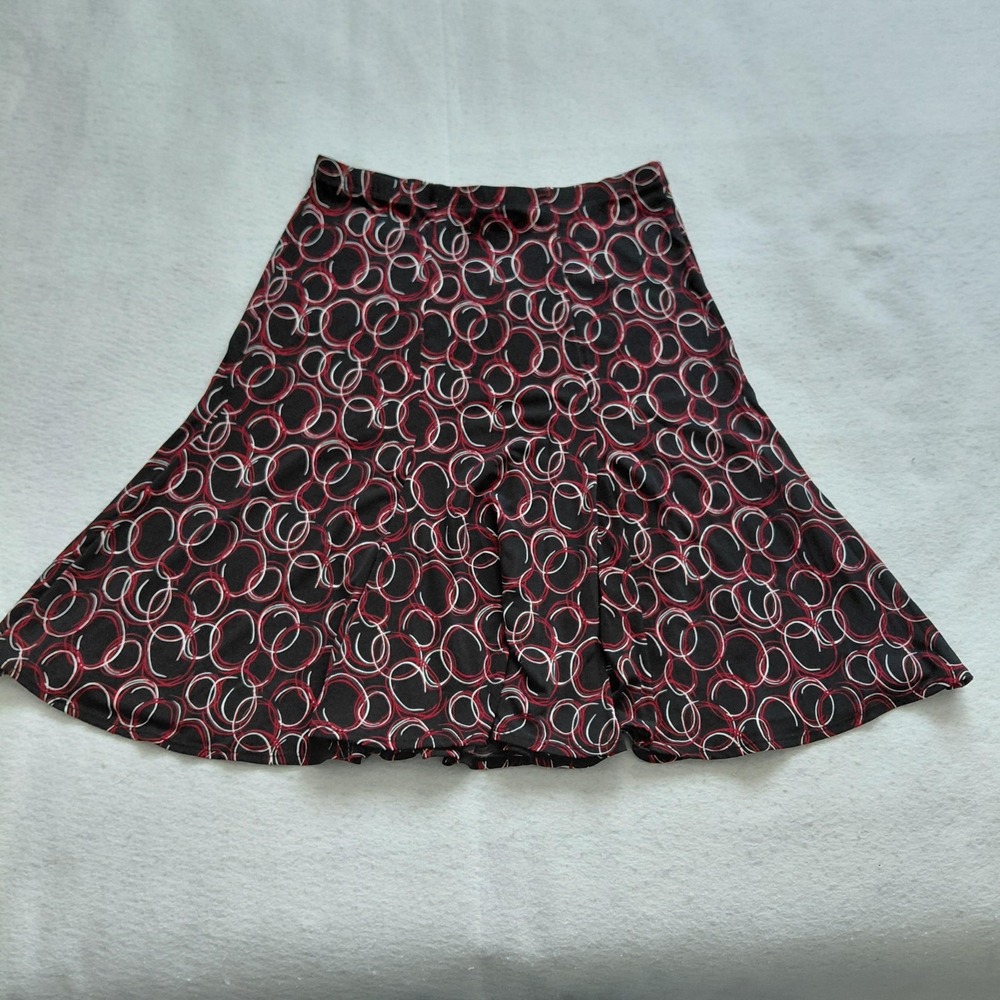George Womens Geometric A Line Skirt Small 4 6 Circle Print Black Red Stretch
